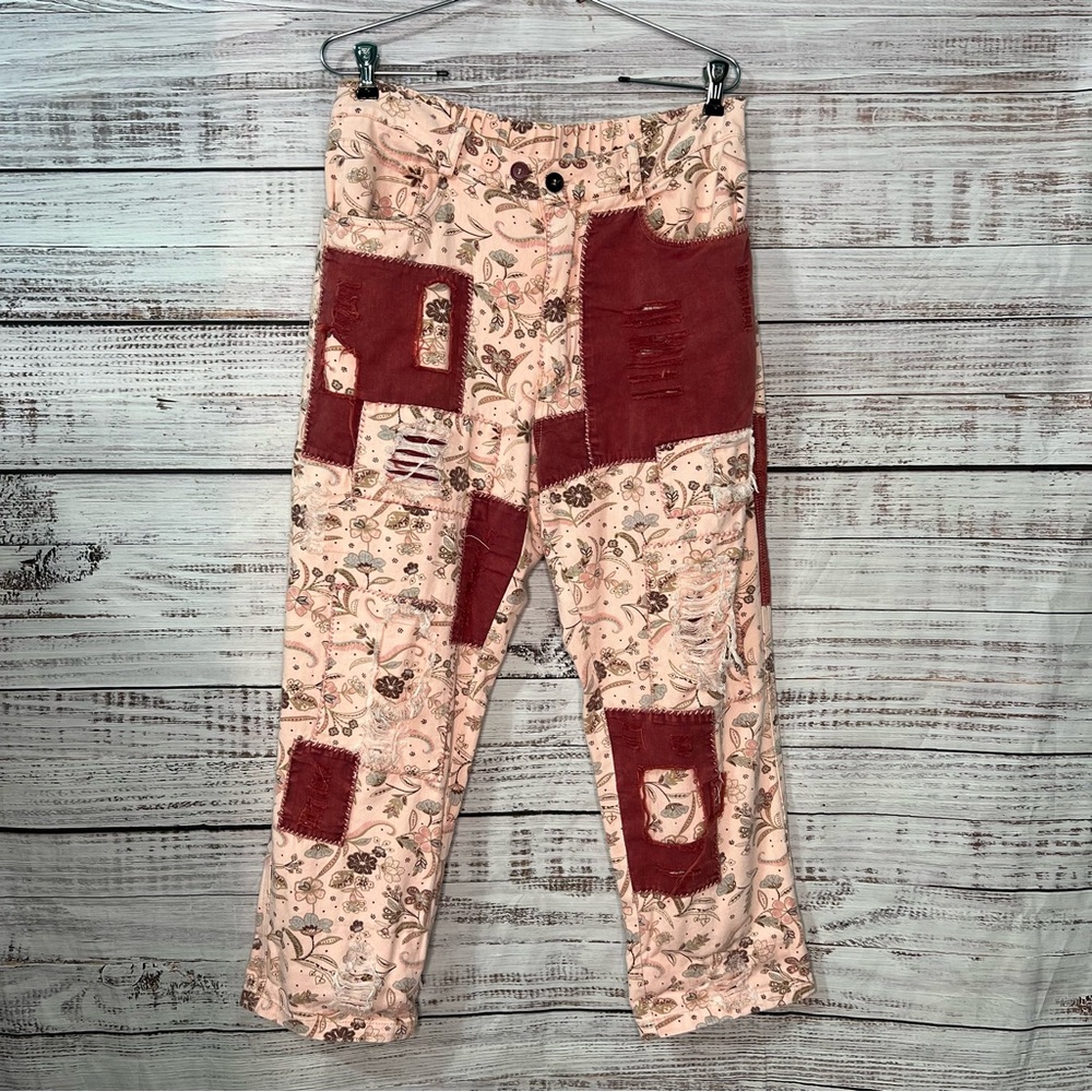 BlueVelvet Patchwork Boho Pants L/XL Pink Floral‎ Distressed NWT Blue Velvet